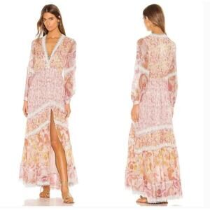 Rococo Sand Candy Dress Paisley Print Maxi Dress Chiffon Lace Pink Size Medium